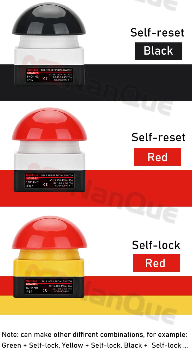 Description Picture 6 of itemPedal Switch IP67 Watproof Responder Switch AC/DC Emergency Stop Button Handle Foot Push Self Reset Locked NO/NC Start Contactor