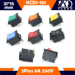 KCD1-101 ON-OFF Rocker Switch 2 Pins SPST Copper Contact 15*21mm 6A 250VAC /10A 125VAC