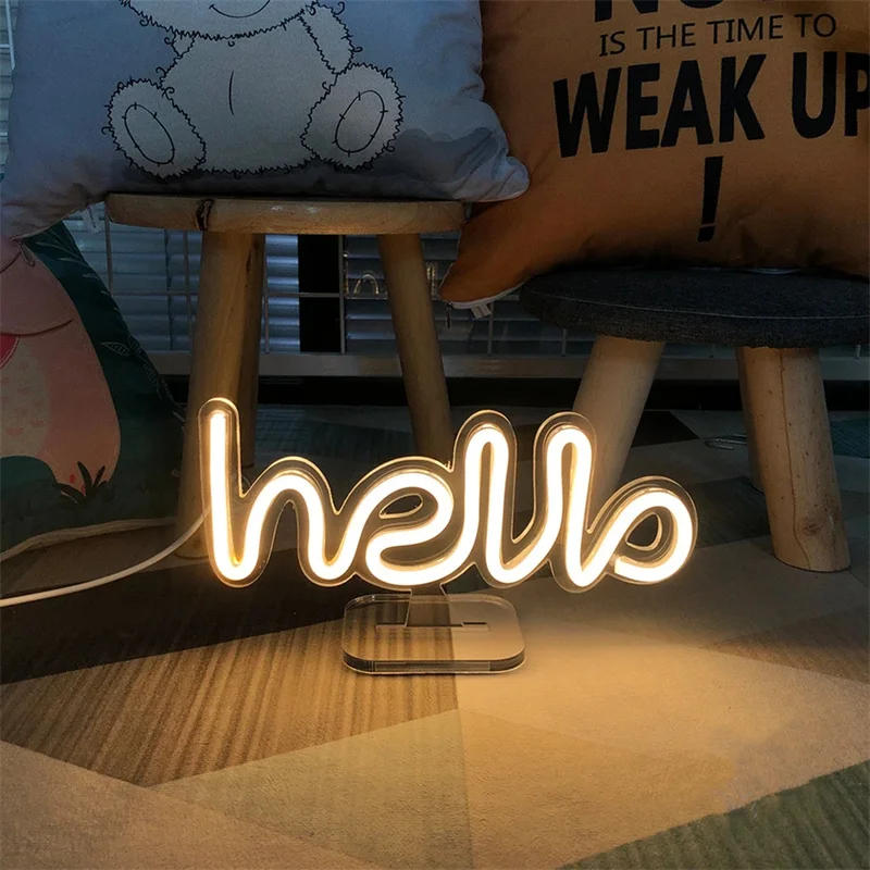 Description Picture 5 of item10.6" USB LED Mini Neon Lamp Hello Neon Sign Home Living Bedroom Children's Room Decoration Office Desk Small Light Wall Decor