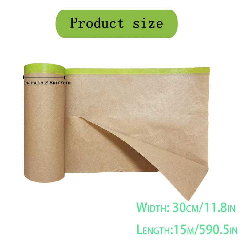 Description Picture 3 of item4pcs 15M Pre-Taped Masking Film Paper Painting Drop Film Painters Paper Roll, Assorted Paint Masking Paper for Car and Furniture