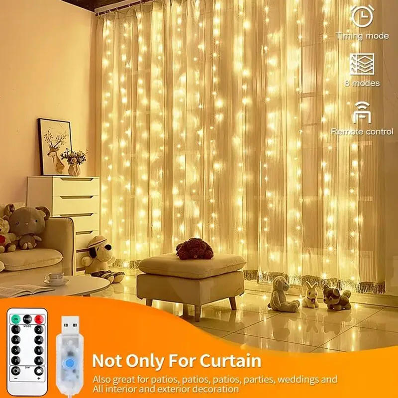 Description Picture 6 of itemLED Curtain Lights USB Remote Control Fairy String Lights Window New Year Garland Lamp Christmas Festival Lighting