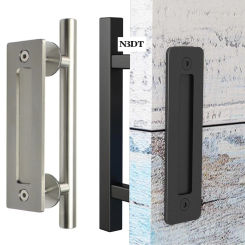 1Piece Rustic Heavy Double Sided Sliding Barn Door Bar Finger Pull Handle Round Square Black Coated Iron Brushed Stainless Steel