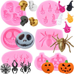Halloween Skull Pumpkin Witch Silicone Mold Jack Clown Spider Fondant Molds Cake Decorating Tools Chocolate Candy Gumpaste Mould