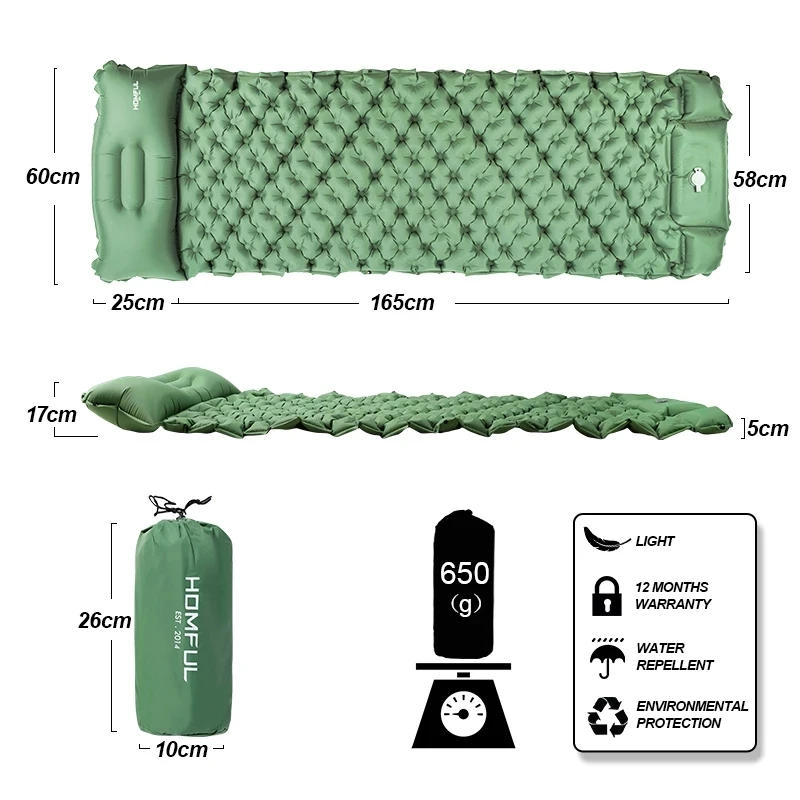 Description Picture 6 of itemOutdoor Sleeping Pad Camping Inflatable Mattress with Pillows Travel Mat Folding Bed Ultralight Air Cushion Hiking Trekking