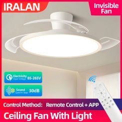 IRALAN Modern Invisible Ceiling Fan with LED Light DC motor Large Air Volume Remote Control for Bedroom Dining room