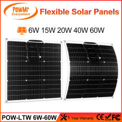 6/15/20/40/60W Flexible Solar Panel 18V Photovoltaic Panel Plate Outdoor Camping for Home/Camping/RV/Car Fast Battery Charger