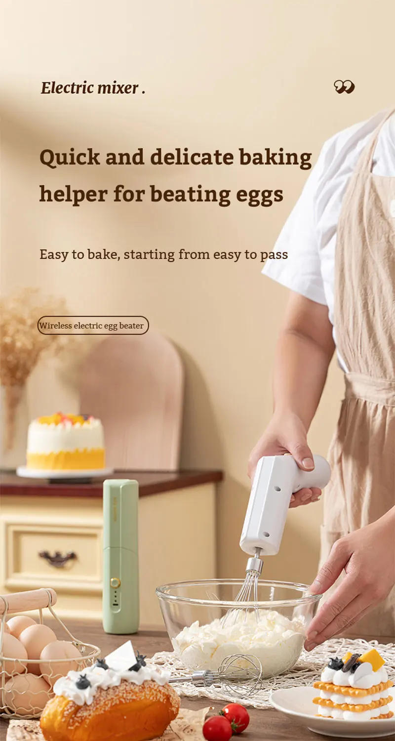 Description Picture 2 of itemFolding Portable Electric Food Mixer Automatic Whisk Egg Beater Butter Cream Vertical Whipper Kitchen Cordless Hand Blender