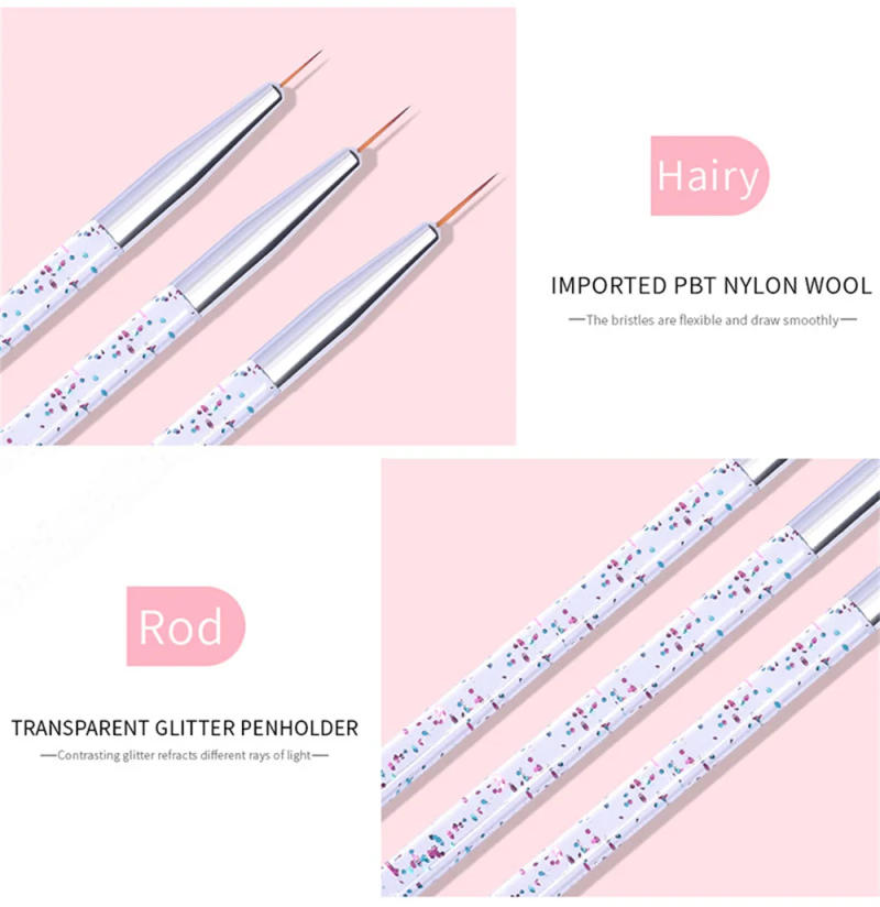 Description Picture 3 of itemHALAIMAN 3PCS Stripe Liner Nail Brush Art Accessories Painting Pen Drawing Tools Professional Material Nail Stylist Supplies