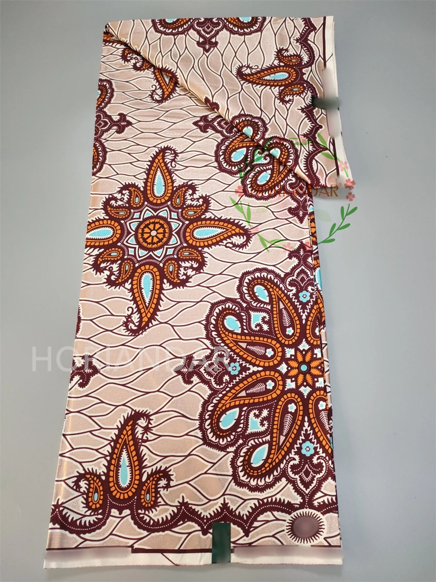 Description Picture 3 of itemVeritable Golden Wax Guaranteed Real Wax Block Print Fabric Dutch Shinning Wax Pagne Dress Embellished 100% Cotton 6 Yard