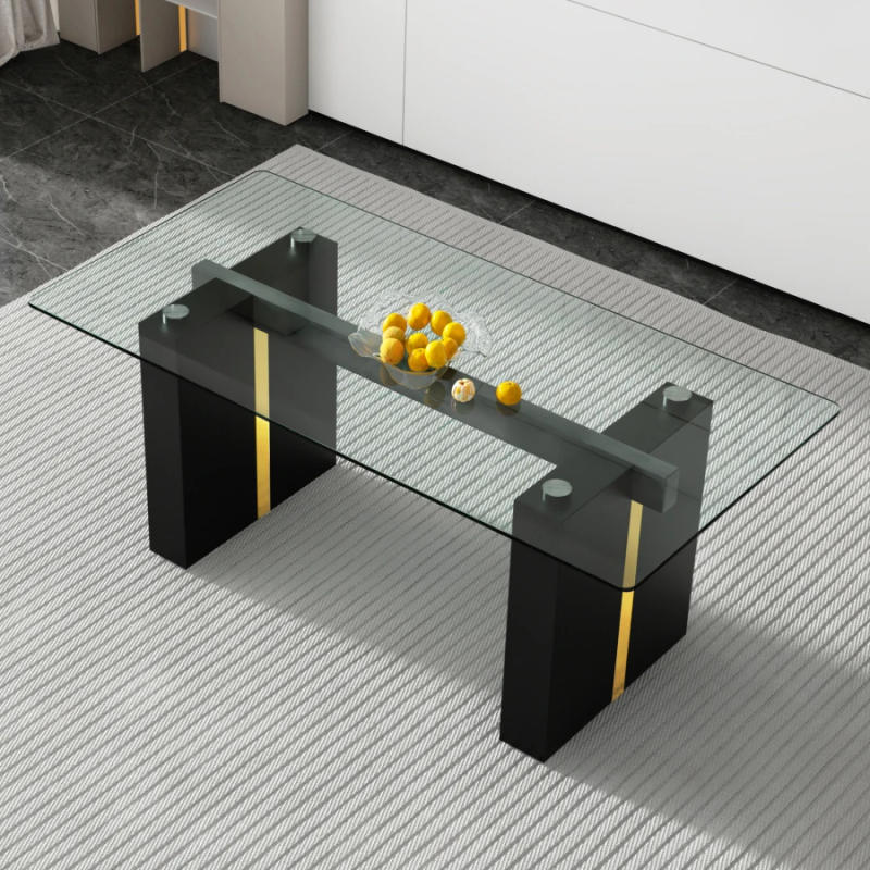 Description Picture 5 of itemectangular glass table, which can accommodate 6-8 people, equipped with 0.39-inch tempered glass table top and large MDF table