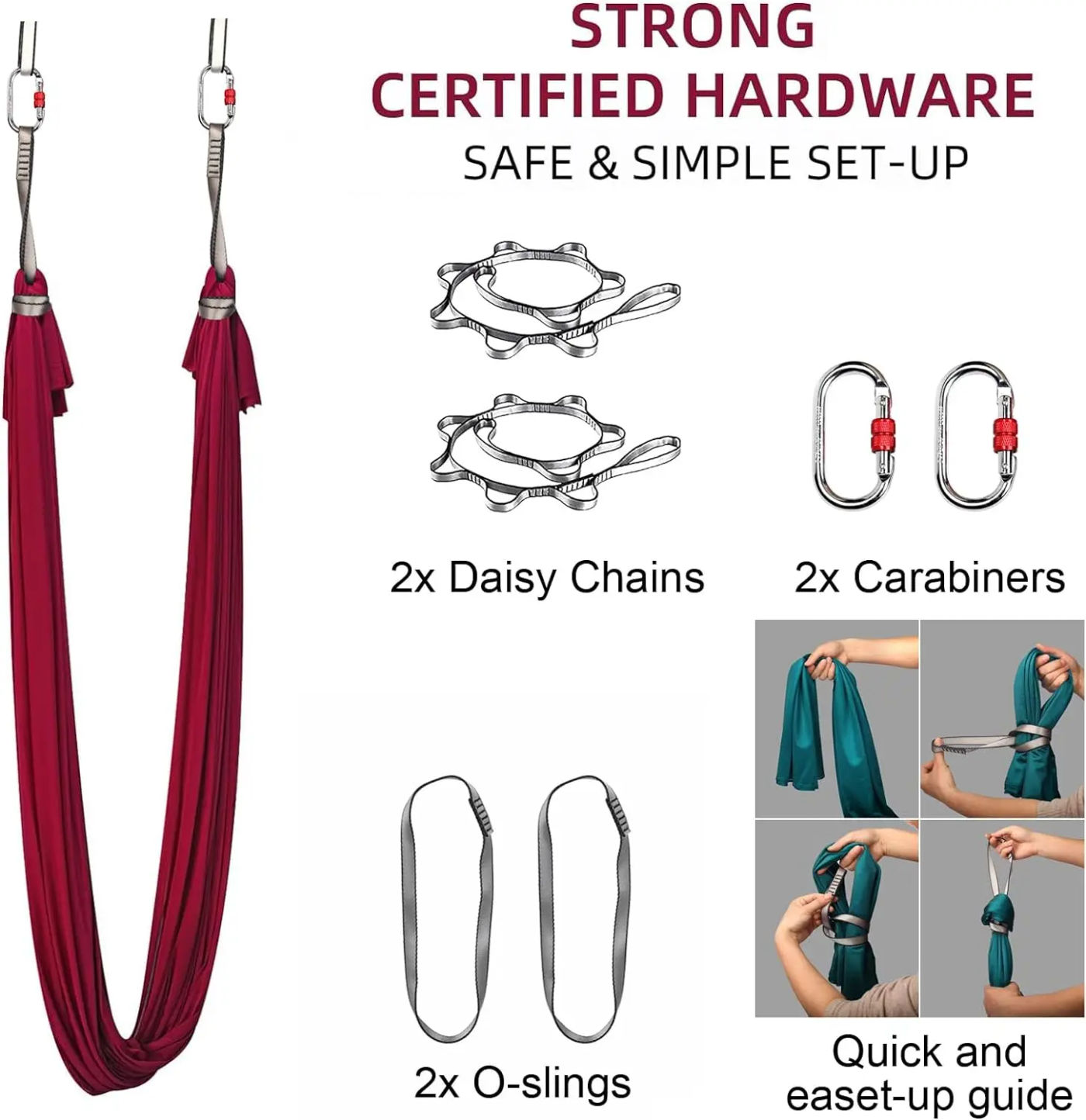 Description Picture 3 of itemFITNESS 4.37 Yards Aerial Yoga Hammock Set- Durable Aerial Silks with Extension Straps and Carabiners Inversion Practice