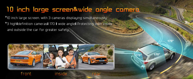 Description Picture 6 of item3 Camera Wifi 10 Inch Rear View Mirror Dash Cam 3 Ways Car Camera Touch Screen Inside And Out Side