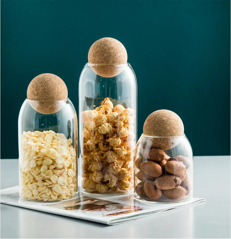 Description Picture 4 of itemGolden Cork Cover Glass Storage Jar Kitchen Food Storage Container Coffee Bean Tea Can Sundries Storage Bottle Home Decoration
