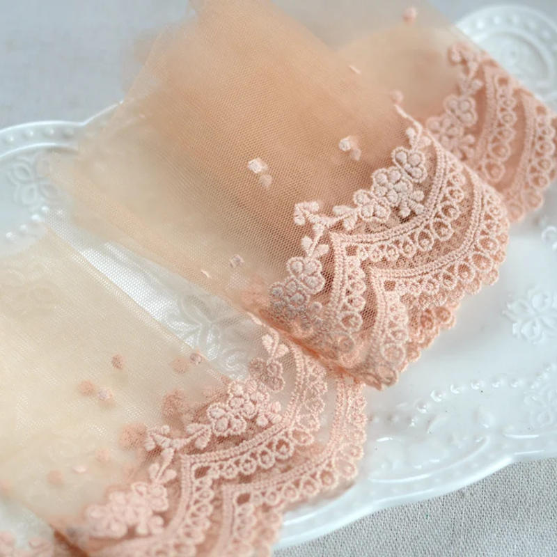 Description Picture 6 of item13.5CM Wide Tulle Orange Mesh Fabric Embroidered Fringe Trim Lace Edge Trim Skirts Hemlines Head Veil DIY Stitched Sewing Decor