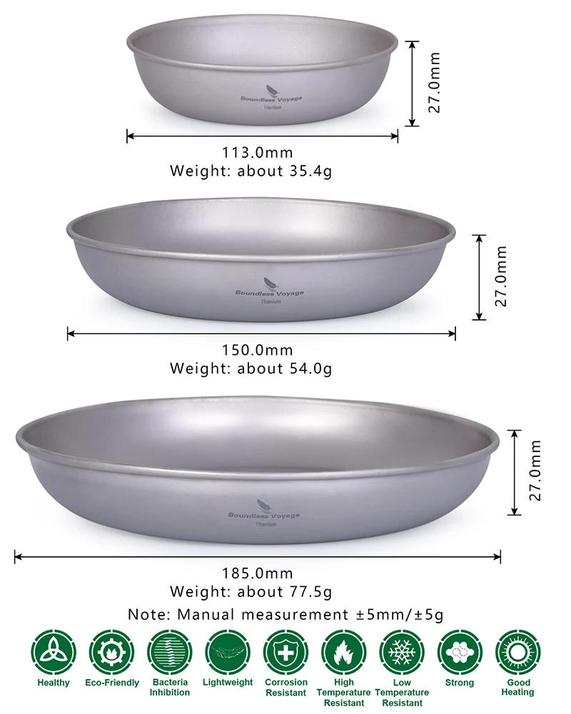 Description Picture 2 of itemBoundless Voyage 3pcs Ultralight Titanium Plate Camping Bowl Dish with Mesh Bag Outdoor Camping Tableware Cookware Mess Kit 167g
