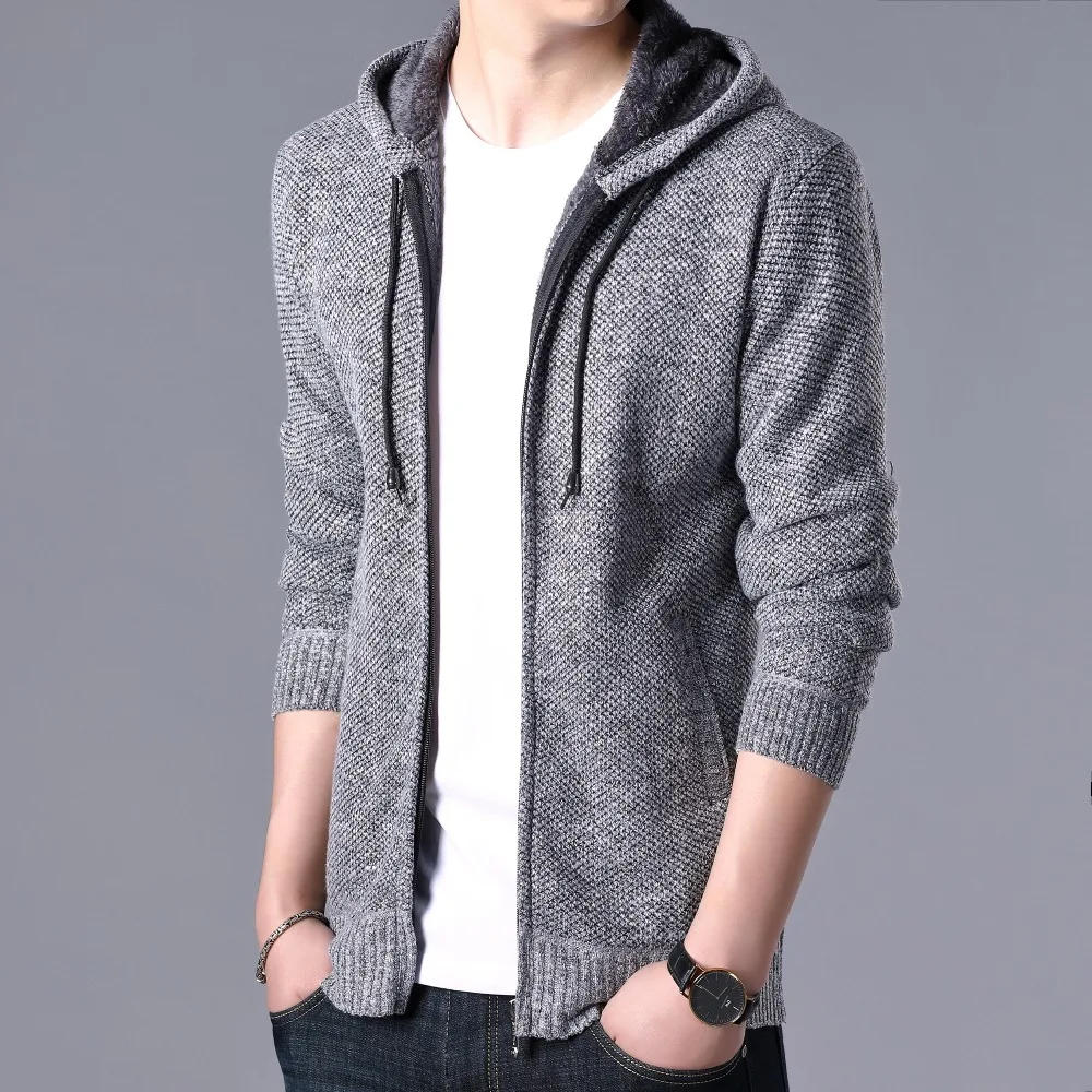 Description Picture 5 of itemCardigans Men Winter Sweater Korean Fashion Mens Clothing Thick Cotton Hood Cardigan Long Sleeve Casual Sweatercoats
