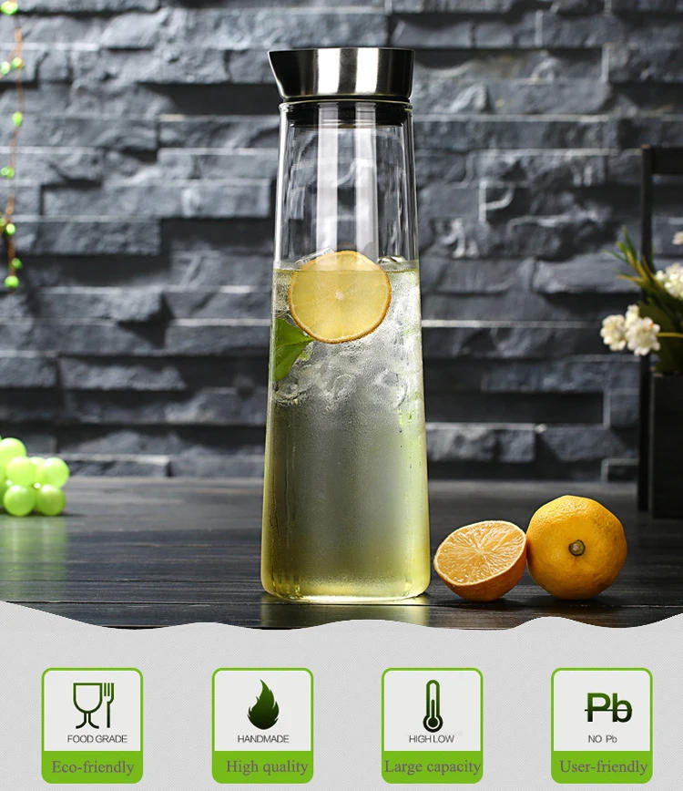 Description Picture 2 of item1L/1.5L Thickened Glass Water Bottle With Stainless Steel Lid Cold Water Jug Pitcher Boiling Water Juice Glass Pitcher Bottle