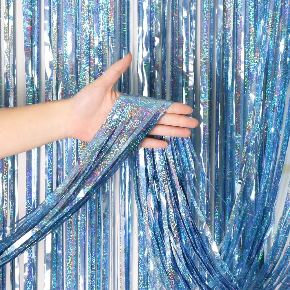Description Picture 3 of itemtinsel blue Pink Foil Curtain 1x3m Party background Gold Beige Green Foil Fringe Curtain 1m 2m backdrop