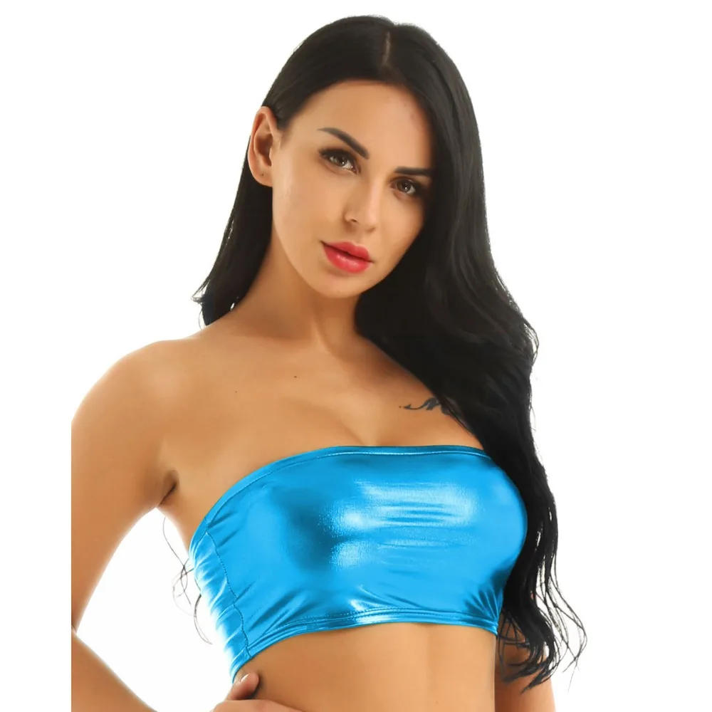 Description Picture 4 of itemWomen Sexy PU Leather Tube Tops Lady Off Shoulder Strapless Crop Top Blouse Shirt
