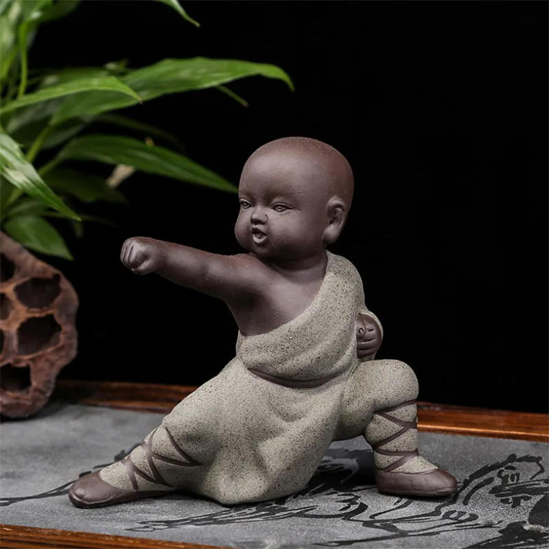 Description Picture 6 of itemCeramic Kung Fu Little Monk Figurine Tea Accessories Small Car Ornaments Creative Purple Clay Tea Pet Home Decoration Crafts