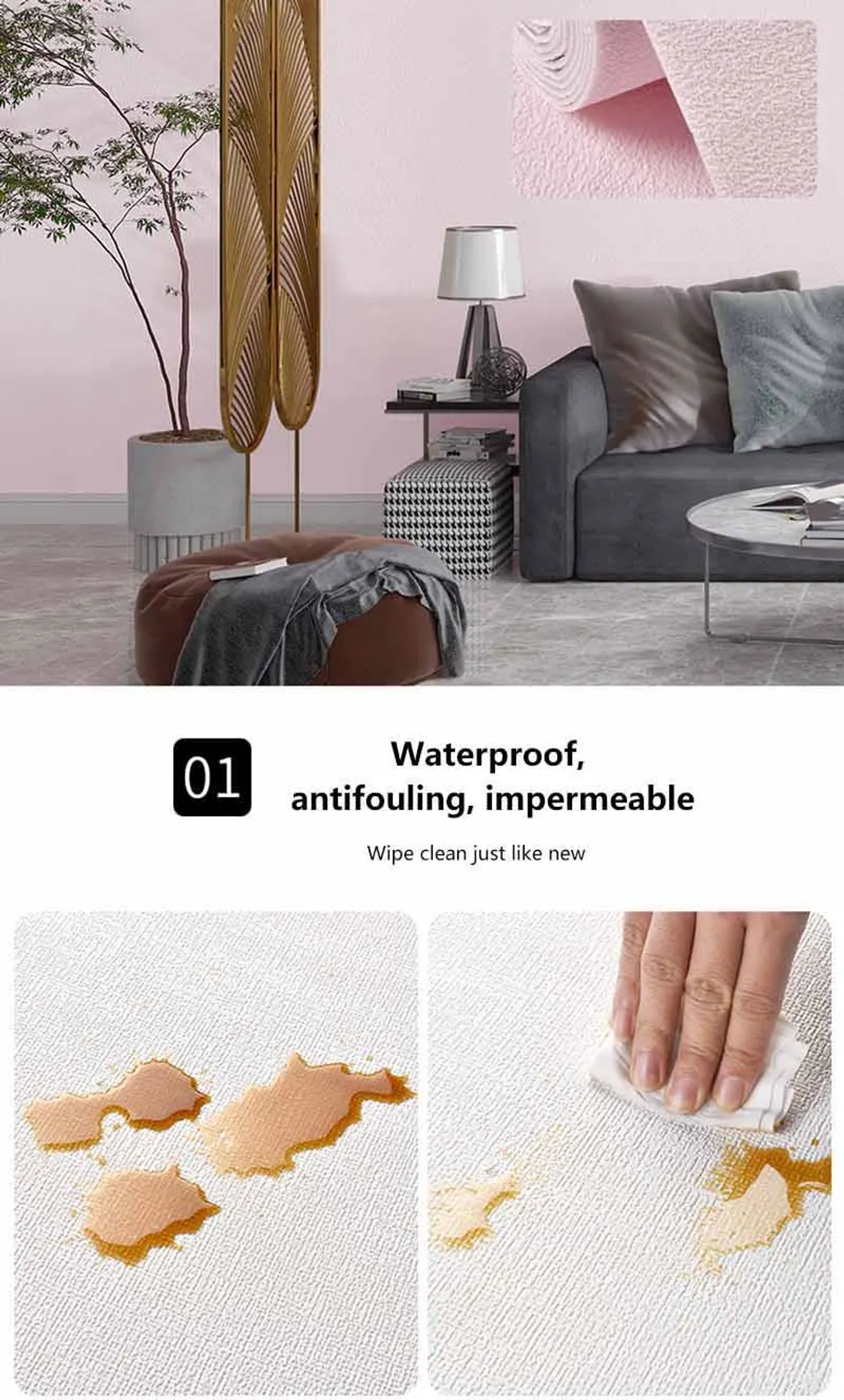 Description Picture 3 of item0.5x2.8m 3D Wall Linen New Design Self-adhesive Living Room Bedroom Waterproof Wallpaper Children's Room Decorative Wall