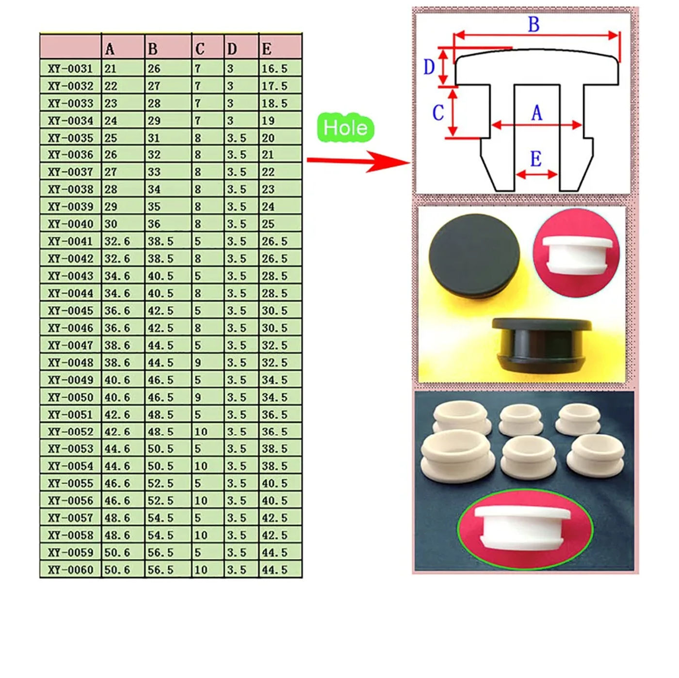 Description Picture 3 of item10pcs 2.5-12mm Black White Grey Clear Silicone Rubber Hole Caps T-type Plug Cover Snap-on Gasket Blanking End Cap Seal Stopper
