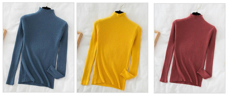 Description Picture 2 of itemRuffles Turtleneck Women Pullover Sweater Autumn Winter Jumper Knitted Basic Top Fashion Long Sleeve Korean Ladies Clothes 2024