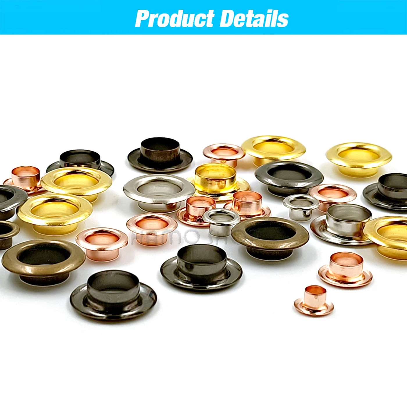 Description Picture 3 of item100set Mix 5 Color Metal Eyelet Grommets With Eyelet Punch Die Tool Set For Leathercraft DIY Clothing Shoes Belt Bag Accessories