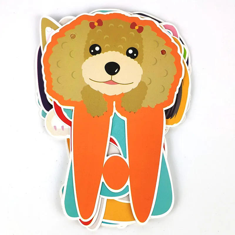 Description Picture 4 of itemCartoon cute animal banner bunting cute dog cat kitten with hat pull flag paper garland children birthday party decoration