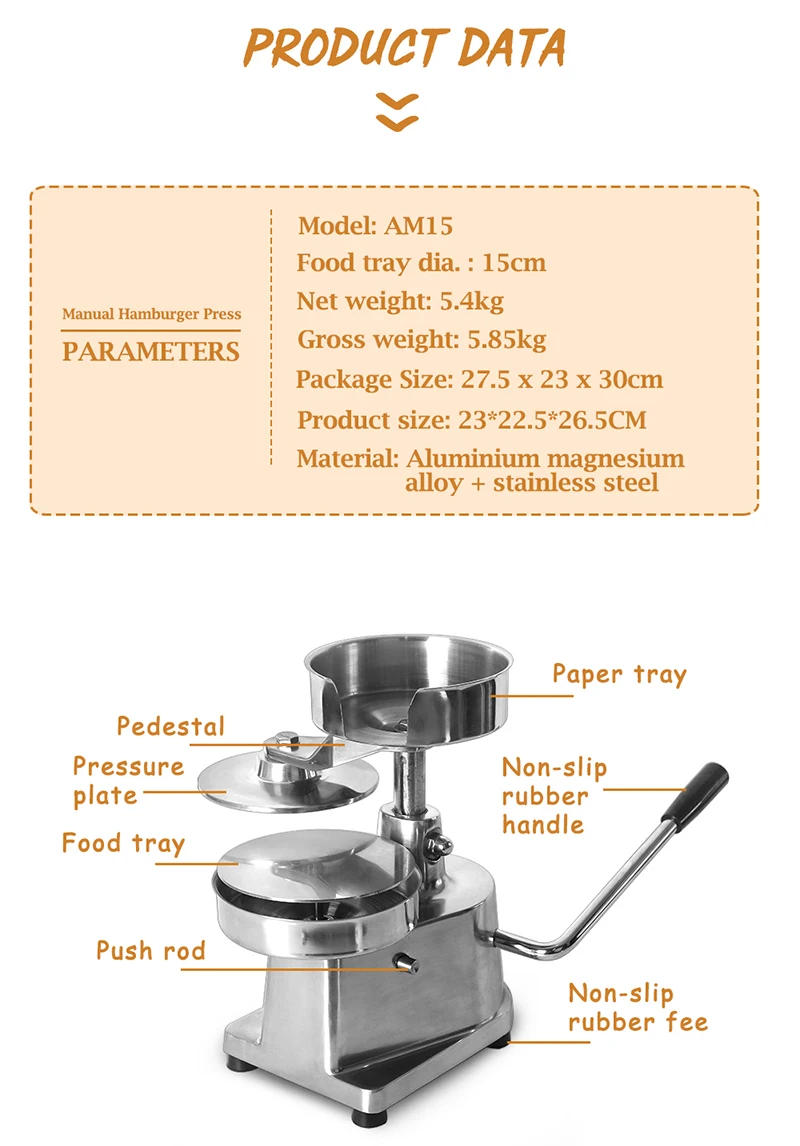 Description Picture 4 of item100mm-130mm MANUAL HAMBURGER PRESS Burger Forming Machine Round Meat shaping Aluminum Machine Food Processor Machine