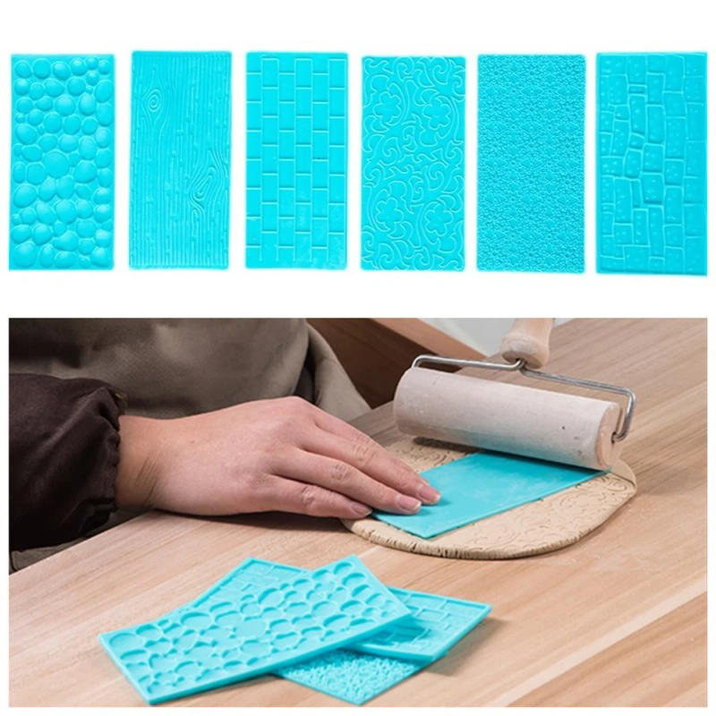 Description Picture 6 of item6pcs Pottery art texture tools plastic polymer clay molds soft pottery clay embossing device tree pattern/wall ceramic printing