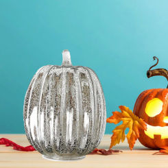 Glass Pumpkin LED Light Glowing Delicate Halloween Decorative Nightlight Party Supplies for Thanksgiving Halloween Decorations