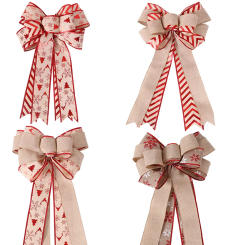 46*28cm Double Layer Linen Bow Christmas Bow-knot Christmas Tree Decorations Maple Leaf Striped Snowflake Khaki Bow Decor