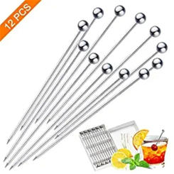12Pcs Stainless Steel Cocktail Picks Fruit Sticks,Toothpicks for Party Bar Tools Drink Stirring Sticks Martini Picks Party