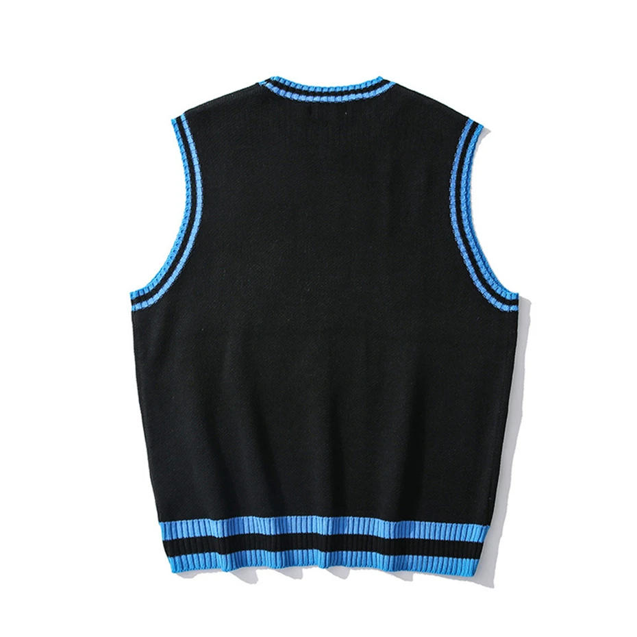 Description Picture 5 of itemCollege Knitted Vest Sweaters Men Women Street Hip Hop Casual Band Cartoons Anime Pattern O-neck Sleeveless Sweaters Tops 2022