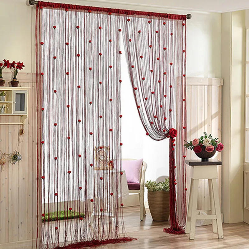 Description Picture 2 of itemDoor Line Curtain Rose Flower Shape Window Thread Hanging Vestibule String Curtains Tassel Valance Divider Decoration Home DIY
