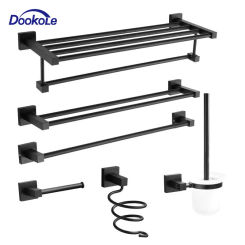 Matte Black Bathroom Hardware Kits - Towel Ring, Towel Rack, Toilet Paper Holder, Towel Hooks, Toilet Brush, Blower rack