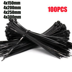 100PC self-locking nylon cord with black and white cord tie wire harness cord with flame retardant plastic tape 4*200mm