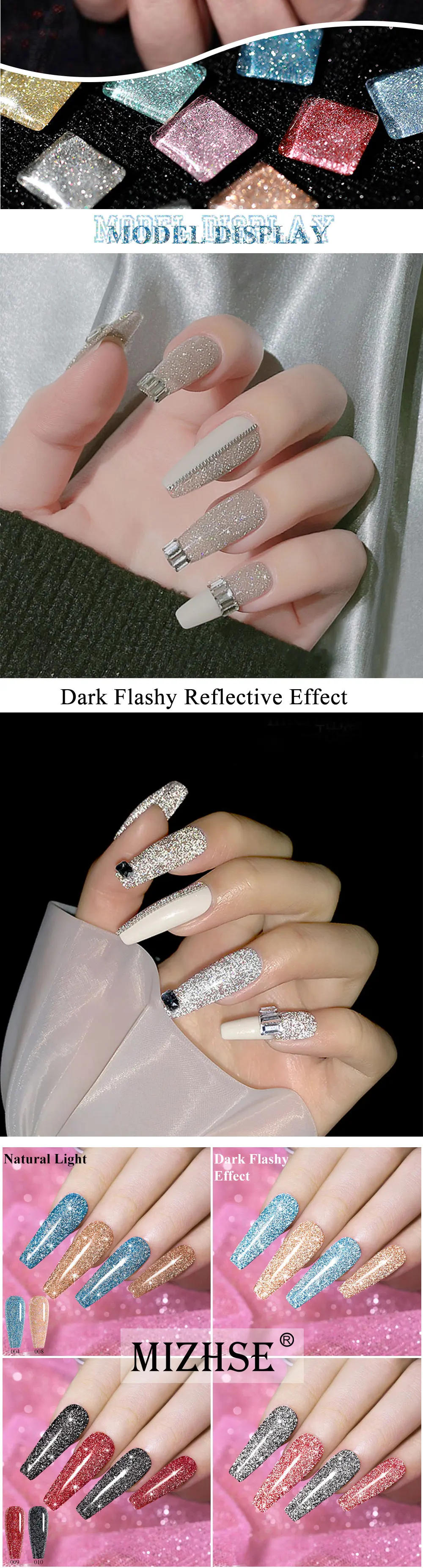 Description Picture 4 of itemMIZHSE 7ML Reflective Top Coat Gel Nail Polish Shiny Glitter Vernis Semi Permanent Varnish Nail Gel Polish for Manicure Nail Art