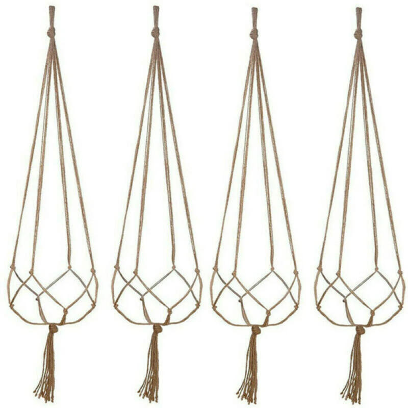 Description Picture 2 of item6pc Vintage Rope Basket Handmade Macrame Flower Pot Net Bag Home Pastoral Decor Plant Hanging Basket Knotted Rope Plant Holders