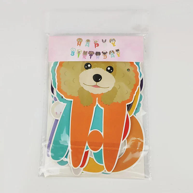 Description Picture 2 of itemCartoon cute animal banner bunting cute dog cat kitten with hat pull flag paper garland children birthday party decoration