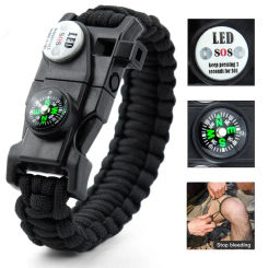 Muliti Outdoor tools Survival Bracelet with SOS Led Light Paracord Braided Rope Camping hiking Emergency Compass Whistle tools