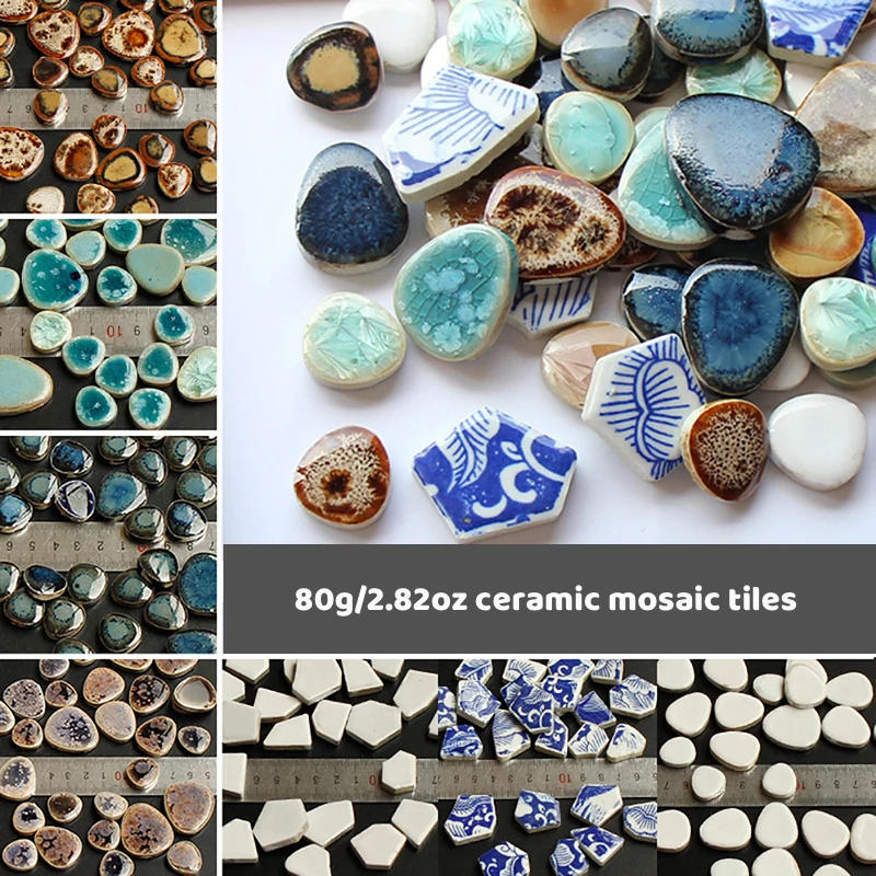 Description Picture 2 of item80g/2.82oz Fragments Porcelain Mosaic Tiles Ceramic Mosaic Making Materials 5.5mm Polygon/Oval/Round Pattern DIY Craft Tile