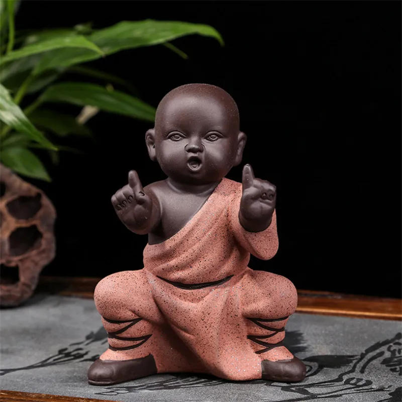 Description Picture 5 of itemCeramic Kung Fu Little Monk Figurine Tea Accessories Small Car Ornaments Creative Purple Clay Tea Pet Home Decoration Crafts