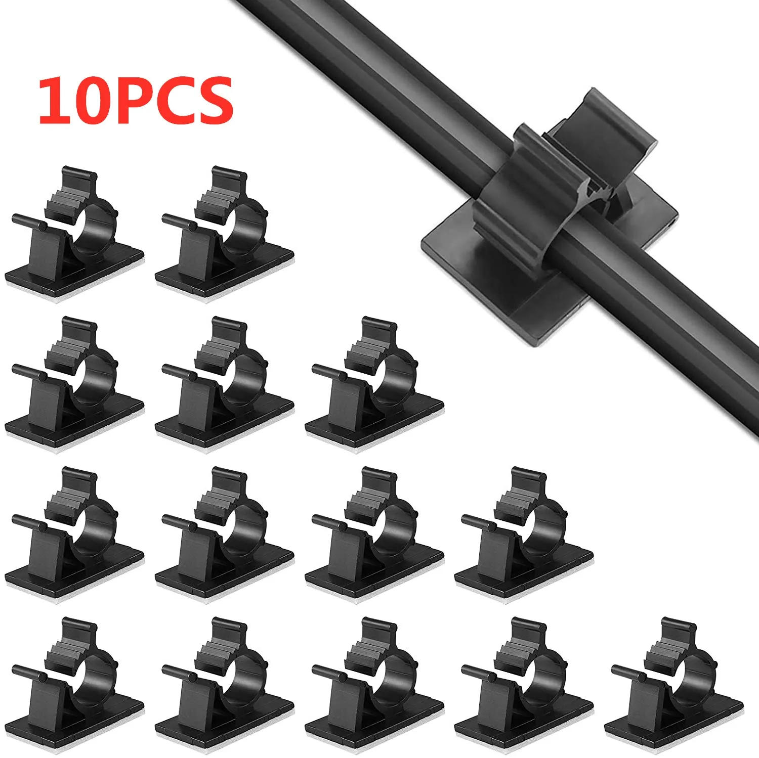 Description Picture 2 of item10PCS Adjustable Self-Adhesive Cable Organizer Clips Wire Ties Mounts Clamp Clips Organizer Desk Cable Cord Management Holder