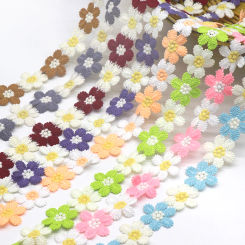 H763 Colorful Daisy Flower Lace Trim Knitting Decorative  Wedding Lace Fabric Embroidered Diy Patchwork Sewing Supplies Crafts