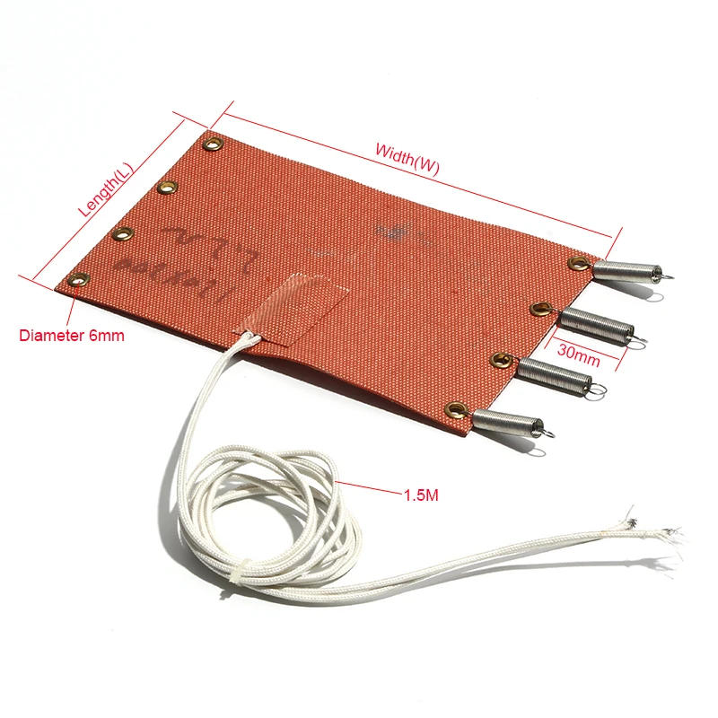 Description Picture 2 of item800W-1280W Silicone Rubber Heating Pad Heatbed with Spring and Hole 400x250/350/400mm 3D Printer Heater