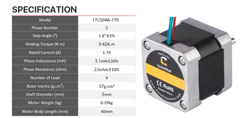 Description Picture 2 of itemCloudray Nema 17 Stepper Motor 40mm 42Ncm 1.7A 2 Phase Stepper Motor for CNC 3D Printer Engraving Milling Machine