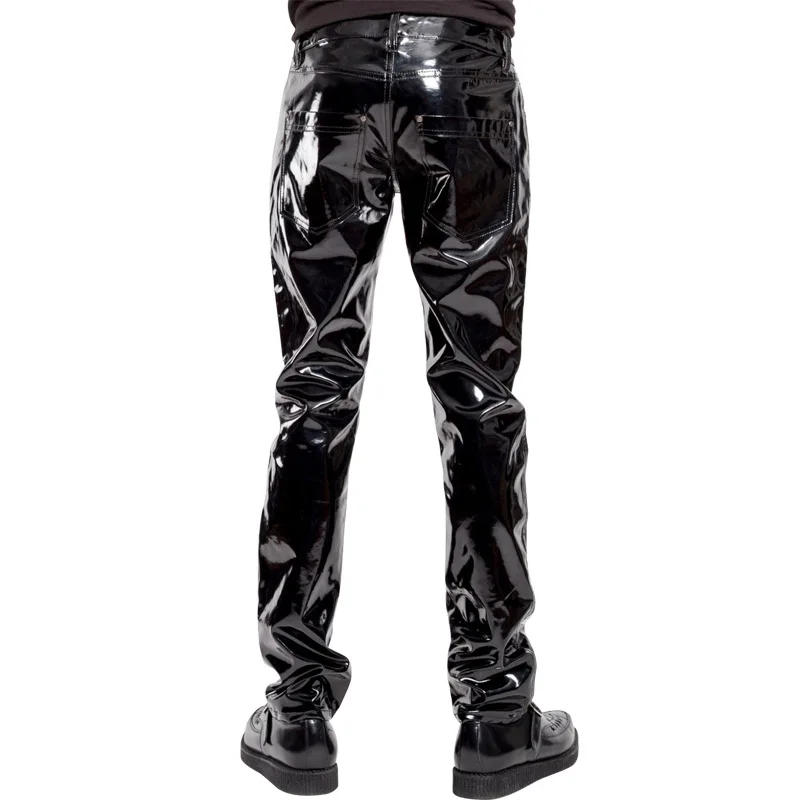 Description Picture 4 of itemHot Sales Motorbike Men Sexy Black Wet Look PVC Stage Wear Faux Leather Pencil Pants Skinny Latex Leggings Pole Dance Clubwear