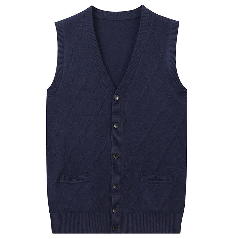 Description Picture 6 of itemMen's V-neck Cardigan Fashion Solid Sleeveless Sweaters Cardigans Wool Knitted Single Breasted Men Cashmere Vest